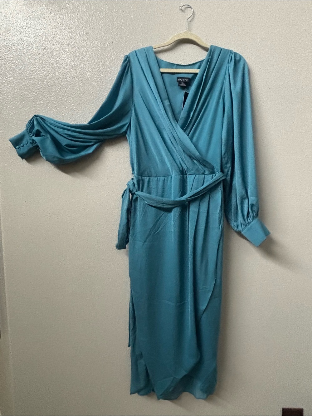 City Chic Teal Wrap Maxi Dress with Bishop Sleeves